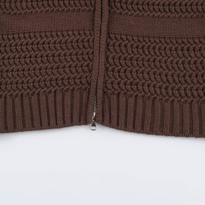Women's chunky knit cardigan with zipper and faux fur hood EVA-US