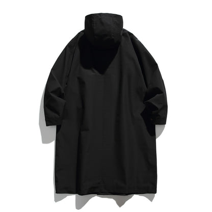 Unisex Longer waterproof oversized coat with hood and patch pockets EVA-US