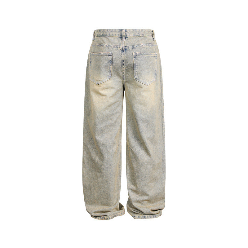 Ladies Loose High-Waist Baggy Jeans with Used Wash and Knee Panels EVA-US