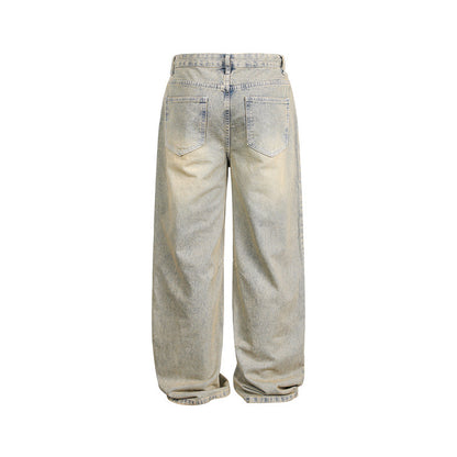 Ladies Loose High-Waist Baggy Jeans with Used Wash and Knee Panels EVA-US