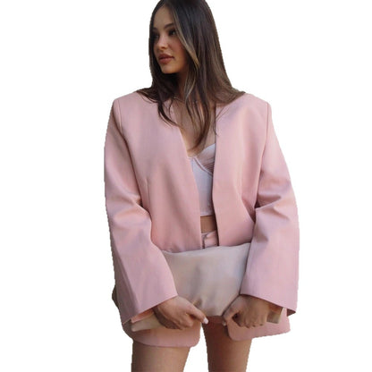 Women Oversized Blazer Set with High-Waist Shorts and Structured Shoulder Part EVA-US