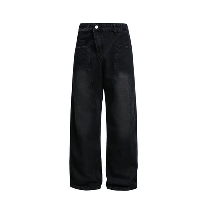 Women Wide High-Waist Jeans in Carpenter Style with Attached Front Pockets EVA-US