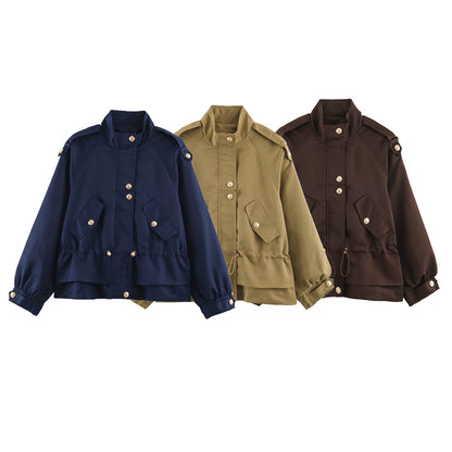 Women's Tailorable Utility Jacket with Stand-Up Collar, Epaulettes and Flap Pockets EVA-US