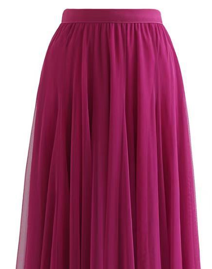 Women Tulle Skirt Layered Floor-Length A-Line Elastic Waistband