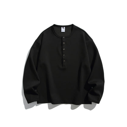 Unisex Waffle Knit Henley Shirt with Button Placket and Round Neck EVA-US
