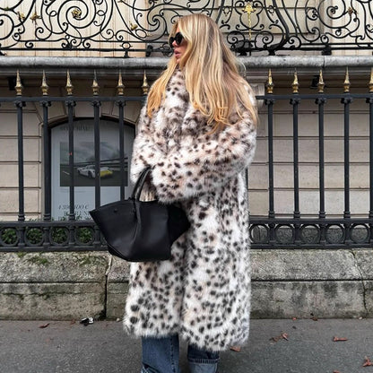 Women Longer Dotted Faux Fur Coat with Oversized Cut EVA-US