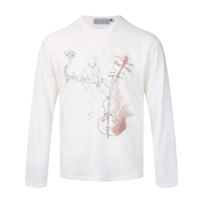Women's fine structured long sleeve T-shirt with round neck and delicate graphic print EVA-US
