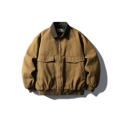 Men's Robust Canvas Jacket with Cord Collar and Utility Pockets EVA-US