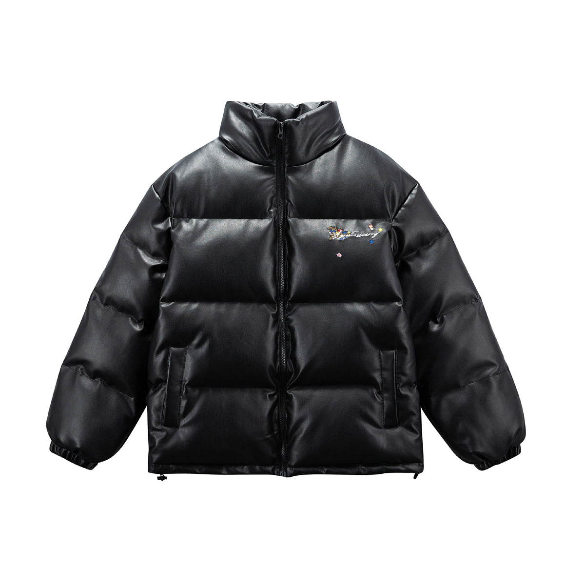Women's Quilted Short Jacket with Floral Embroidery and High Stand-Up Collar EVA-US