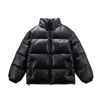 Women's Quilted Short Jacket with Floral Embroidery and High Stand-Up Collar EVA-US