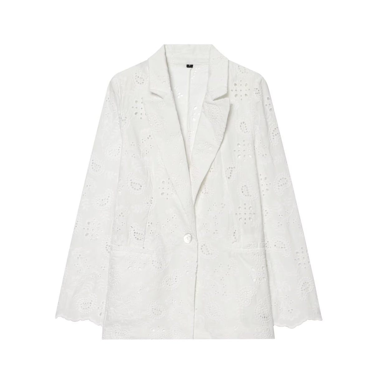 Women's Lightweight Broderie Anglaise Blazer with Shawl Collar and Eyelet Embroidery EVA-US
