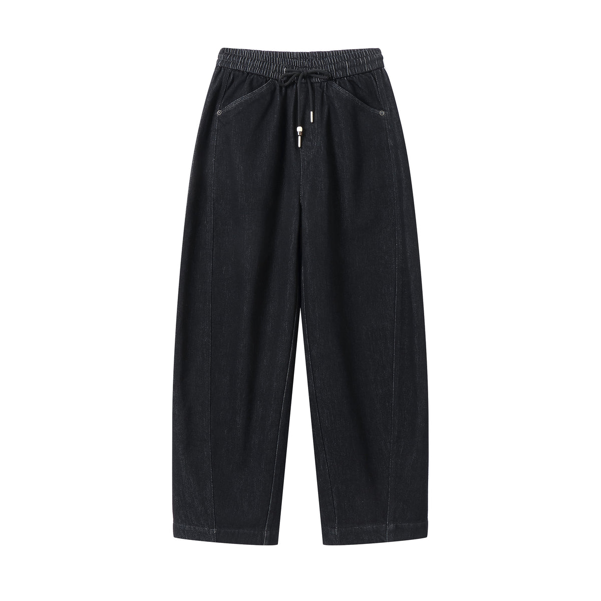 Women's loose cropped denim pants with elastic waistband, drawstring and side pockets EVA-US