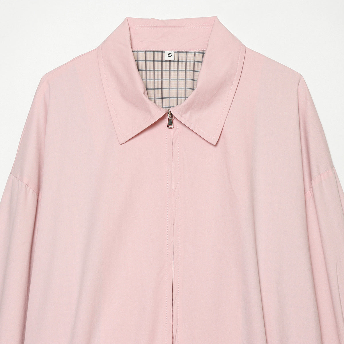 Women's Cropped Bomber Jacket with Shirt Collar, Elastic Hem and Checked Lining EVA-US