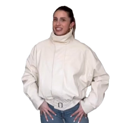 Women's Oversize Short Jacket with High Stand-Up Collar, Padded Silhouette and Adjustable Belt EVA-US