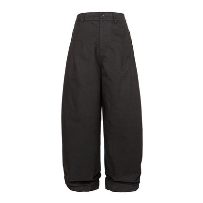 Women High Waist Wide Leg Culotte Pants made of heavy cotton blend with folded waistband EVA-US