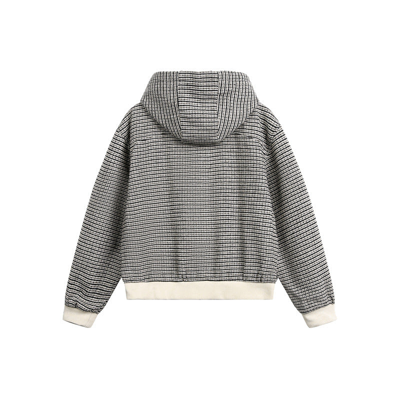 Unisex short-cut hooded blouson jacket in mixed structure with toggle closure and ribbed cuffs EVA-US