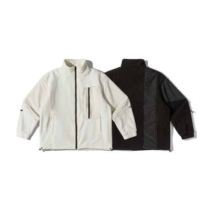 Unisex Short Cut Technical Fleece Utility Jacket with High Stand-Up Collar and Multifunctional Pockets EVA-US