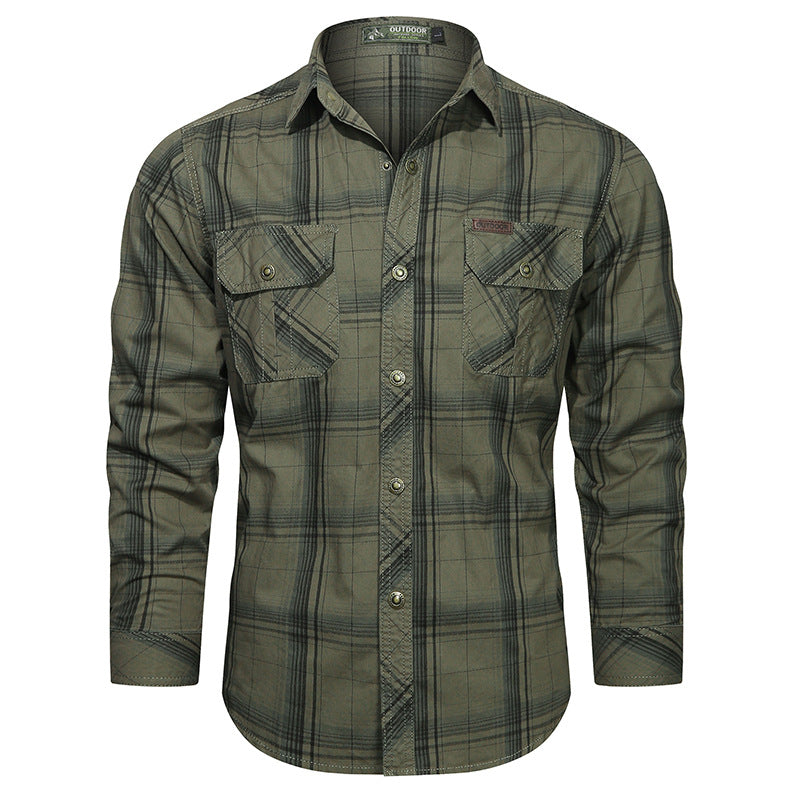 Men's checked flannel outdoor shirt with reinforced flap chest pockets and ergonomic back detail EVA-US