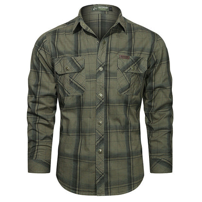 Men's checked flannel outdoor shirt with reinforced flap chest pockets and ergonomic back detail EVA-US