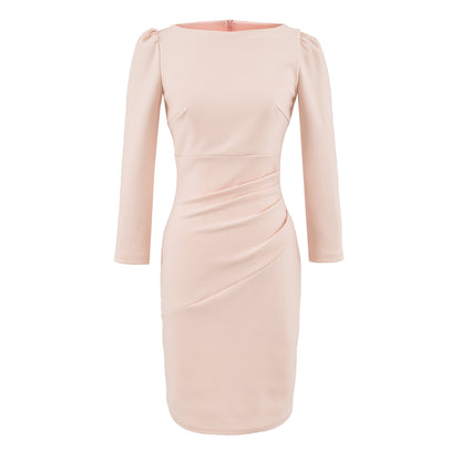 Women Figure-hugging Midi Dress with Gathered Wrap Look and Long Sleeves EVA-US