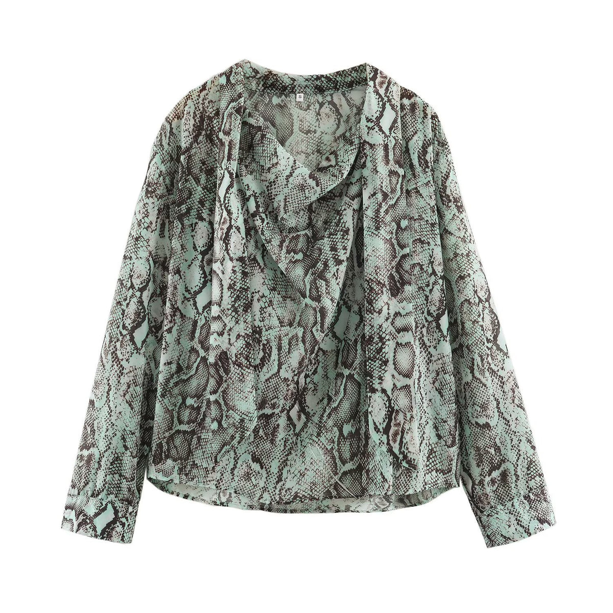 Women's blouse with waterfall shawl collar and snake print EVA-US
