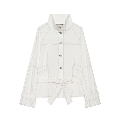 Women's Cropped Parka Jacket with high funnel collar, flap pockets and tie belt EVA-US