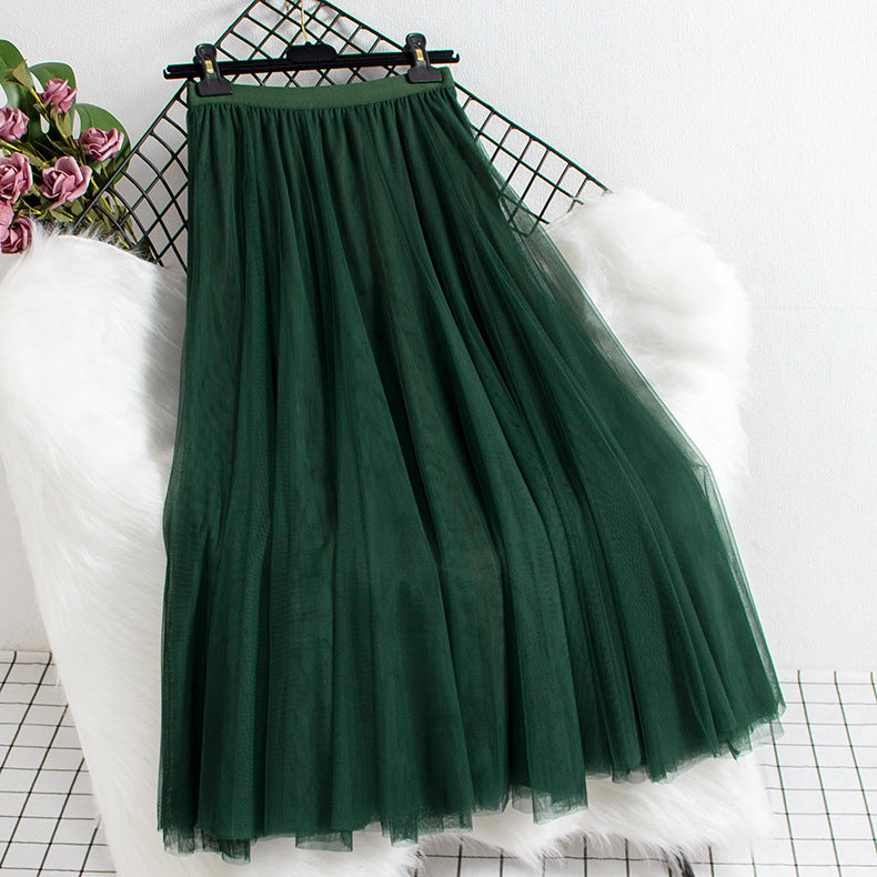 Women Tulle Skirt Layered Floor-Length A-Line Elastic Waistband