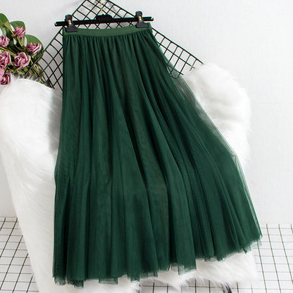 Women Tulle Skirt Layered Floor-Length A-Line Elastic Waistband
