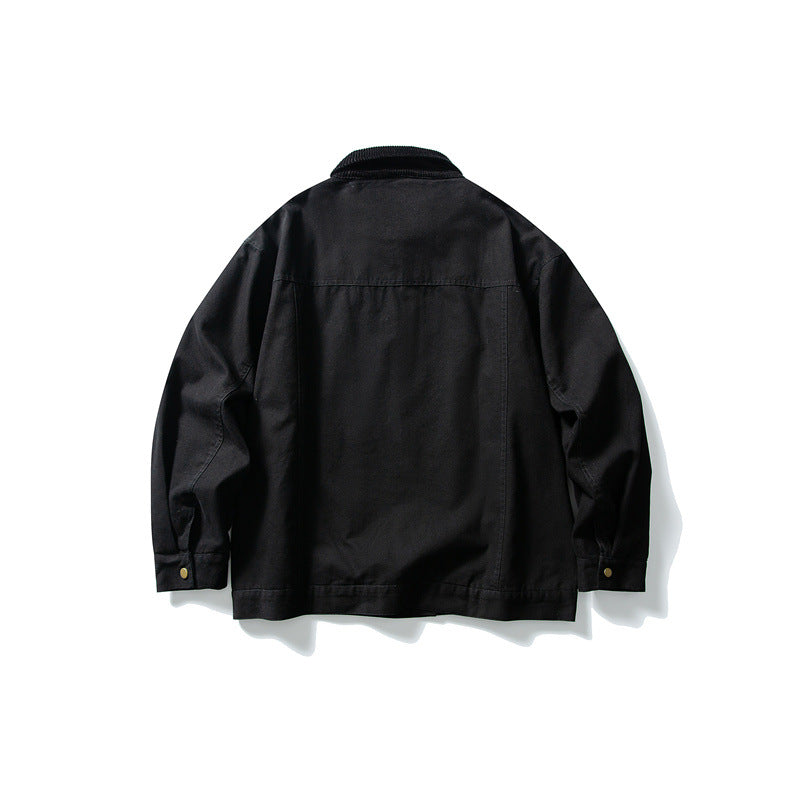 Men's Boxy Canvas Blouson Jacket with Cord Collar and Full-Length Zipper EVA-US