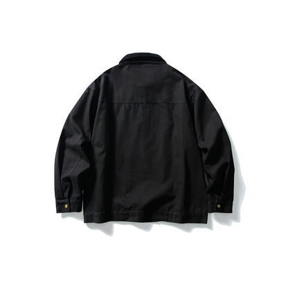 Men's Boxy Canvas Blouson Jacket with Cord Collar and Full-Length Zipper EVA-US