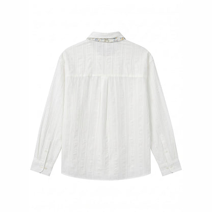 Men's Elegant Long Sleeve Shirt made of fine cotton fabric with chest pocket and subtle floral embroidery EVA-US