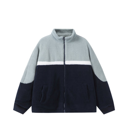 Unisex Oversized Sherpa-Fleece Jacket with Stand Collar and Front Zip EVA-US