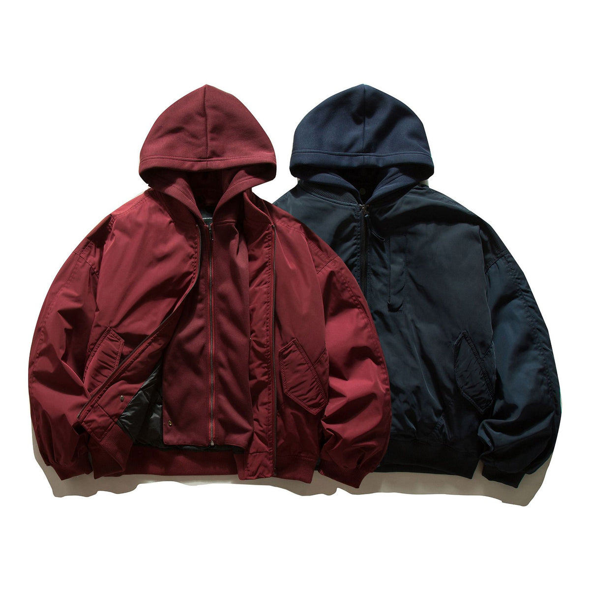Men's Hooded Bomber Jacket in Pilot Style with Nylon Outer Material and Raglan Sleeves EVA-US