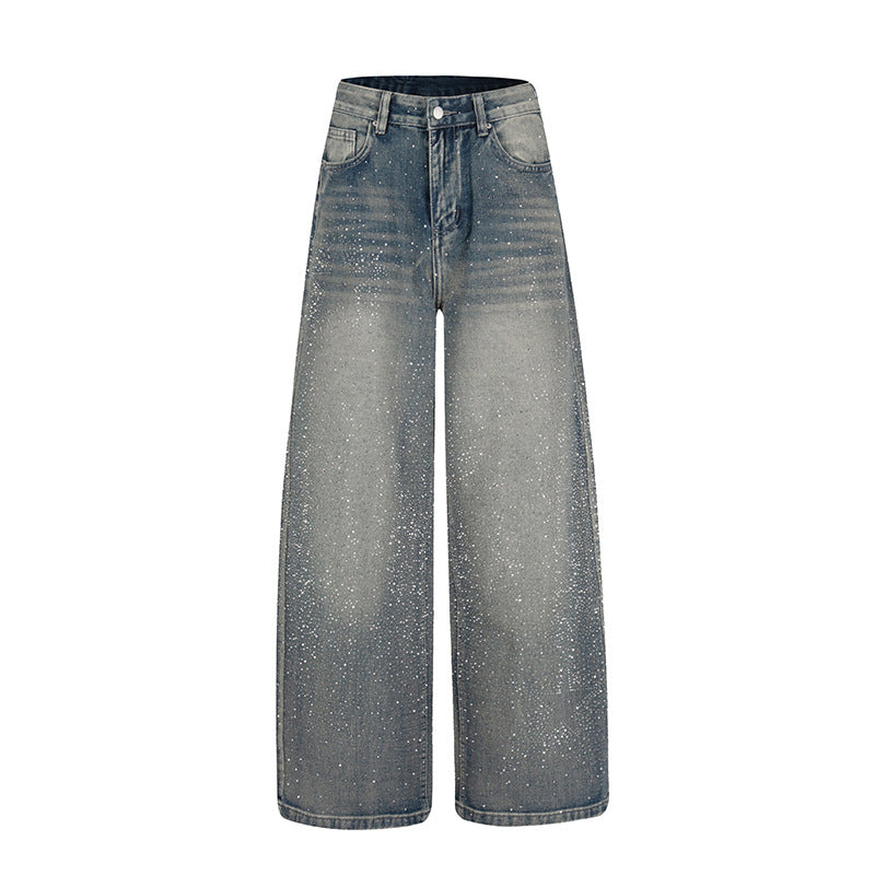 Women wide high-cut palazzo jeans with glitter effect and vintage wash EVA-US