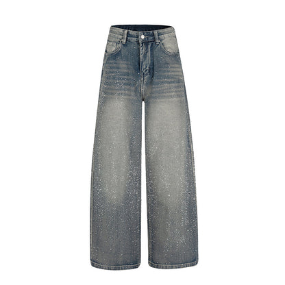 Women wide high-cut palazzo jeans with glitter effect and vintage wash EVA-US