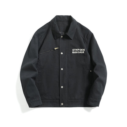 Unisex short jacket in workwear look with diagonal zipper chest pocket EVA-US