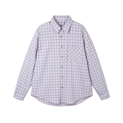 Women’s Oversize Check Shirt with Chest Pocket and Rounded Hem