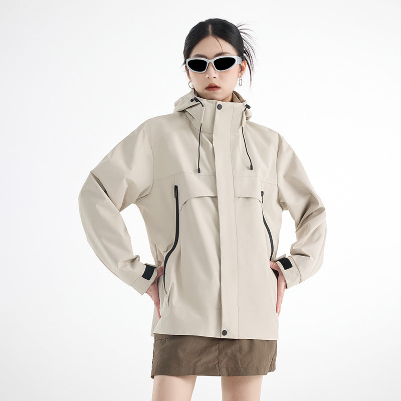 Women's technical waterproof oversized parka with hood and concealed zip pockets EVA-US