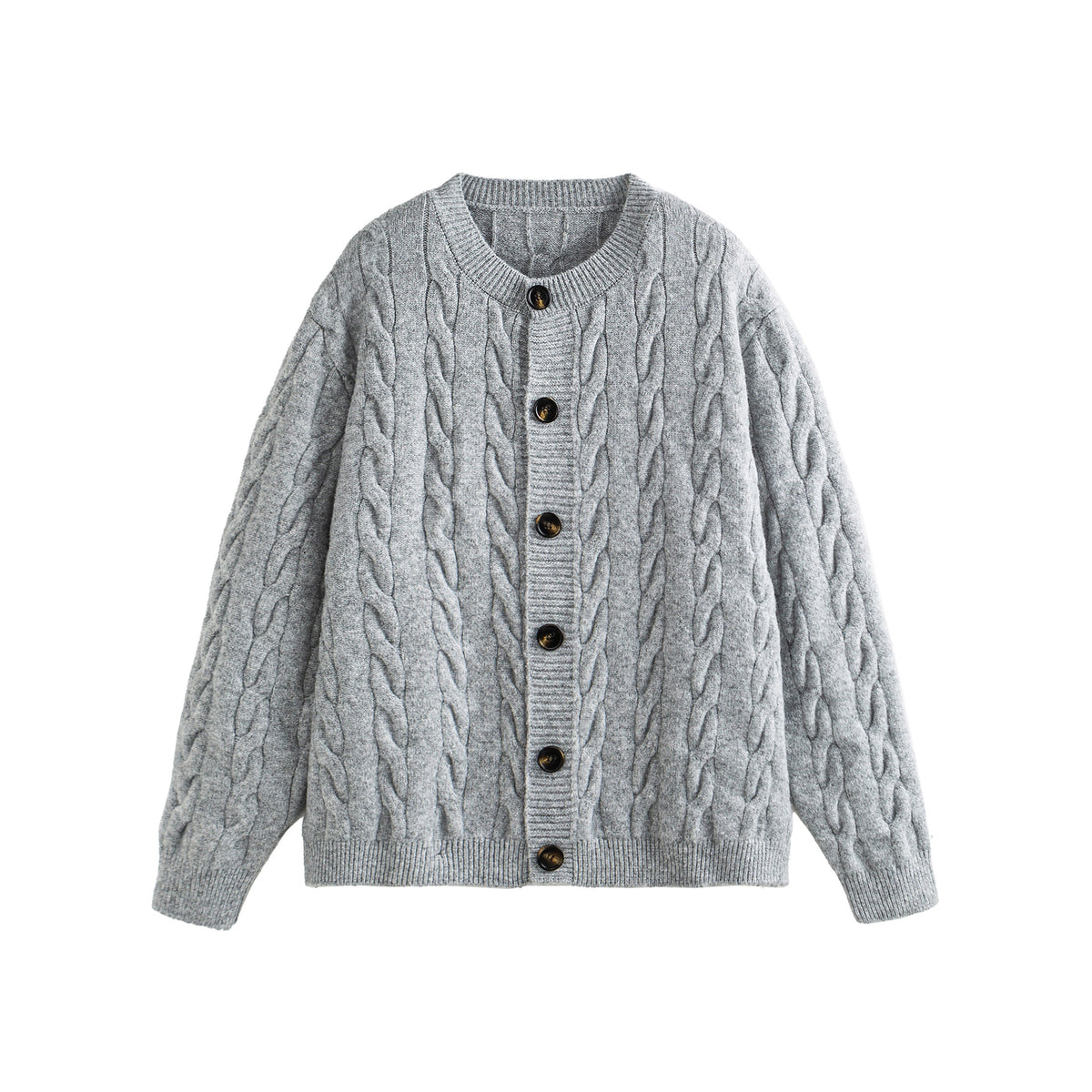 Women's Chunky Knit Cardigan with Cable Knit and Button Placket EVA-US