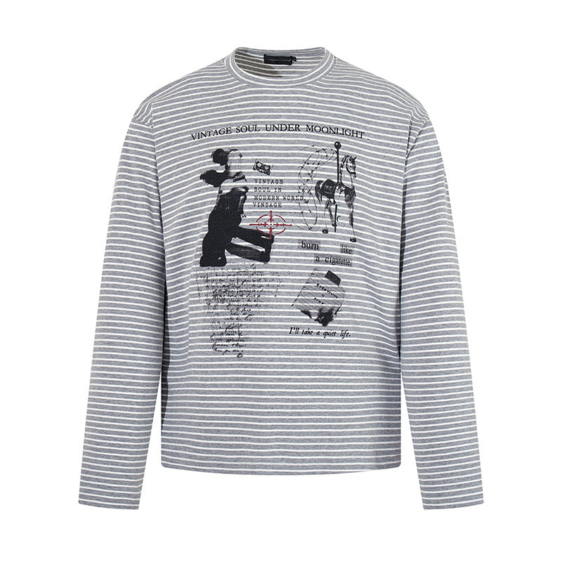 Men's Striped Long Sleeve in Relaxed Fit with Vintage Graphic Print EVA-US