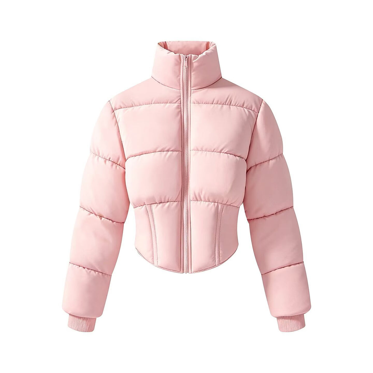 Women's short quilted jacket with a tailored corset-cut silhouette and high stand-up collar EVA-US