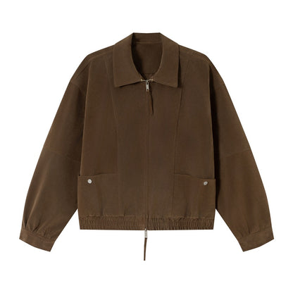 Men's Boxy Velour Blouson with Shirt Collar and Elastic Hem