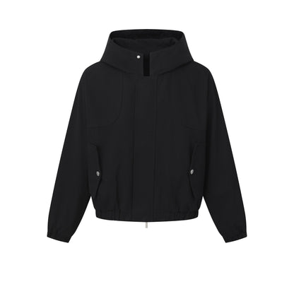 Women's short cut hooded jacket with drawstring hem and patch pockets EVA-US