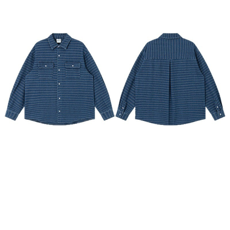 Unisex Structured Cotton Overshirt Jacket with Zigzag Jacquard and Patch Chest Pockets EVA-US