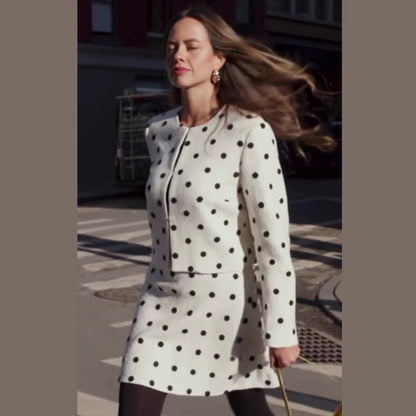 Women's Two-Piece Boucle Set with Cropped Jacket and A-Line Mini Skirt EVA-US