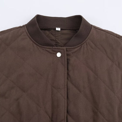 Women Oversized Quilted Blouson with Raglan Sleeves and Patch Pockets EVA-US