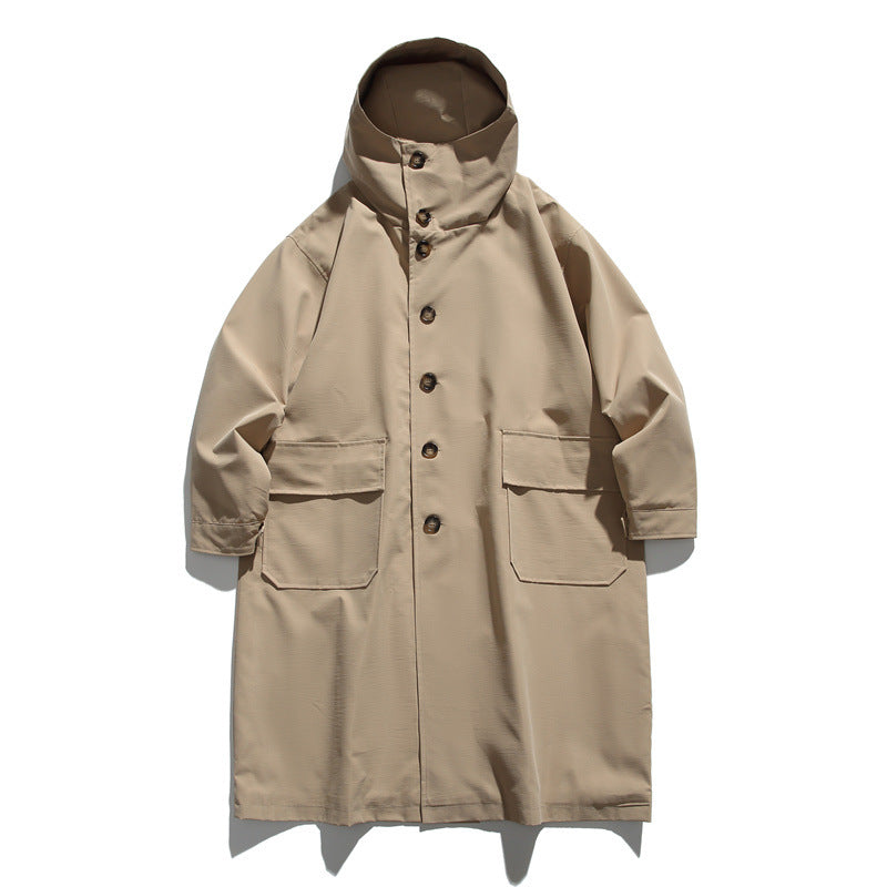 Unisex Longer waterproof oversized coat with hood and patch pockets EVA-US