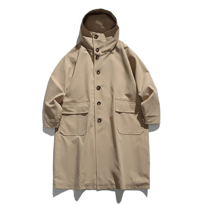 Unisex Longer waterproof oversized coat with hood and patch pockets EVA-US