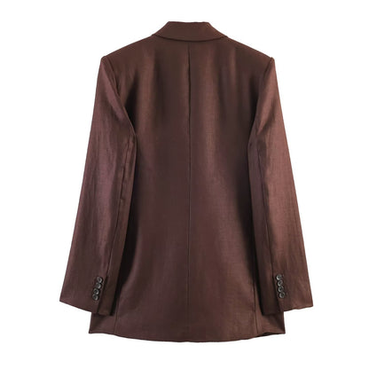 Women's double-breasted linen blazer with peak lapels and flap pockets EVA-US