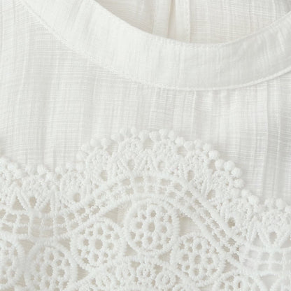 Ladies Romantic Lace Blouse with Stand Collar, Yoke and Balloon Sleeves EVA-US